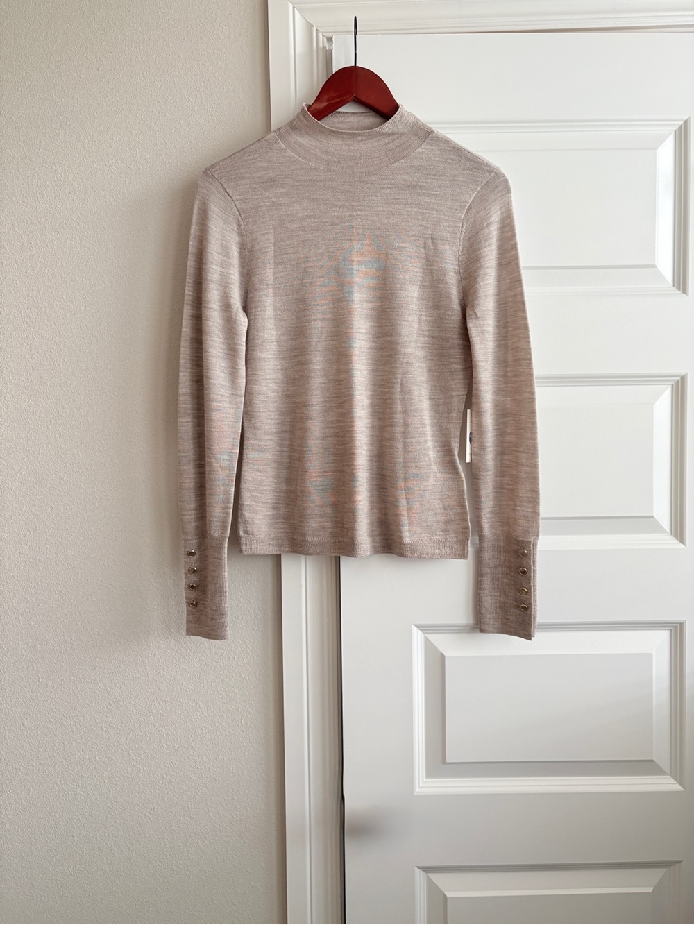 NWT Abercrombie 100% Merino fine Wool Mock Neck tan taupe light brown Sweater S